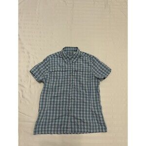 L.L. Bean Mens Plaid Tropicwear Fishing Shirt Blue White Cape Vented S/S Small